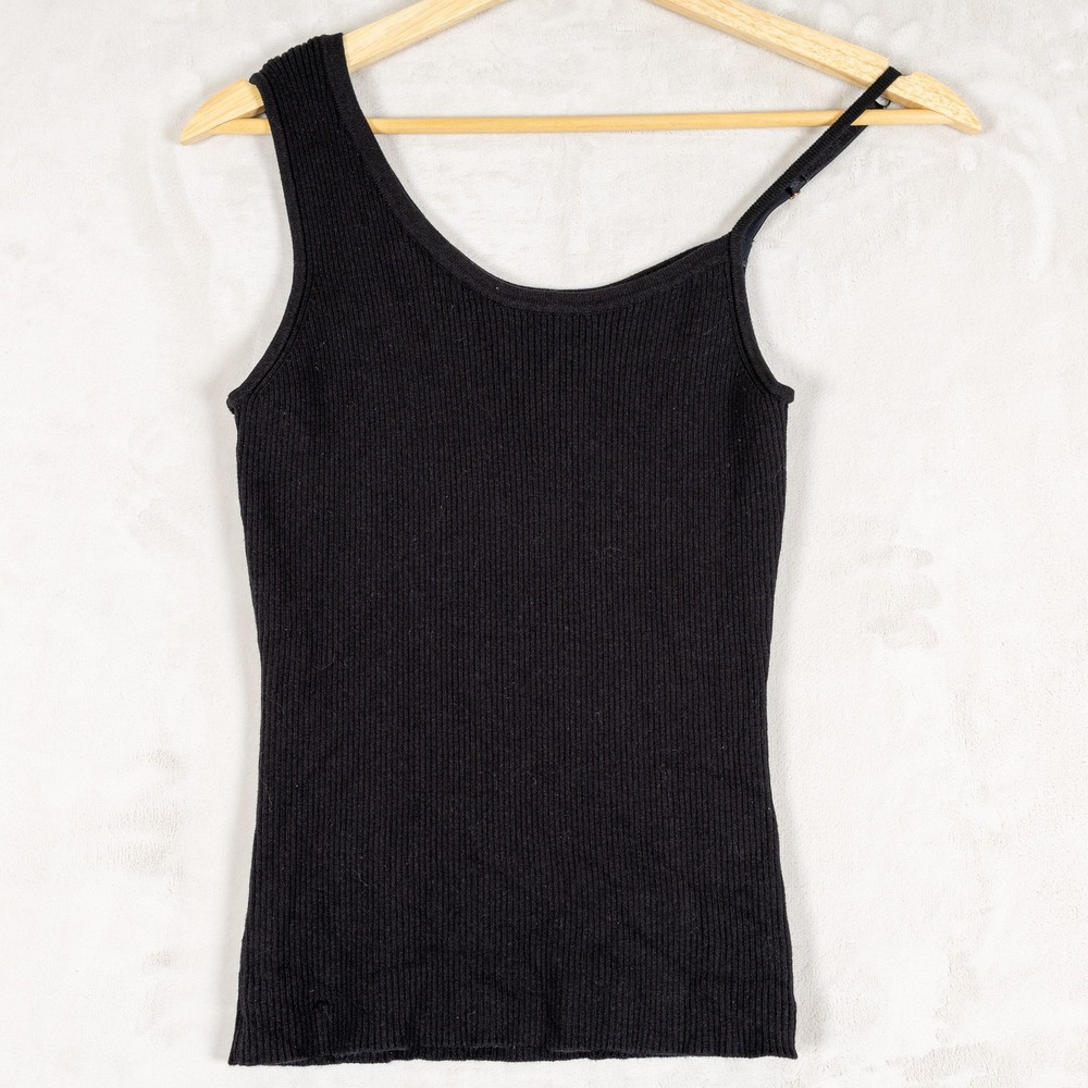 525 One Shoulder Tank Top Womens Small‎ Black Ribbed Asymmetrical Strap